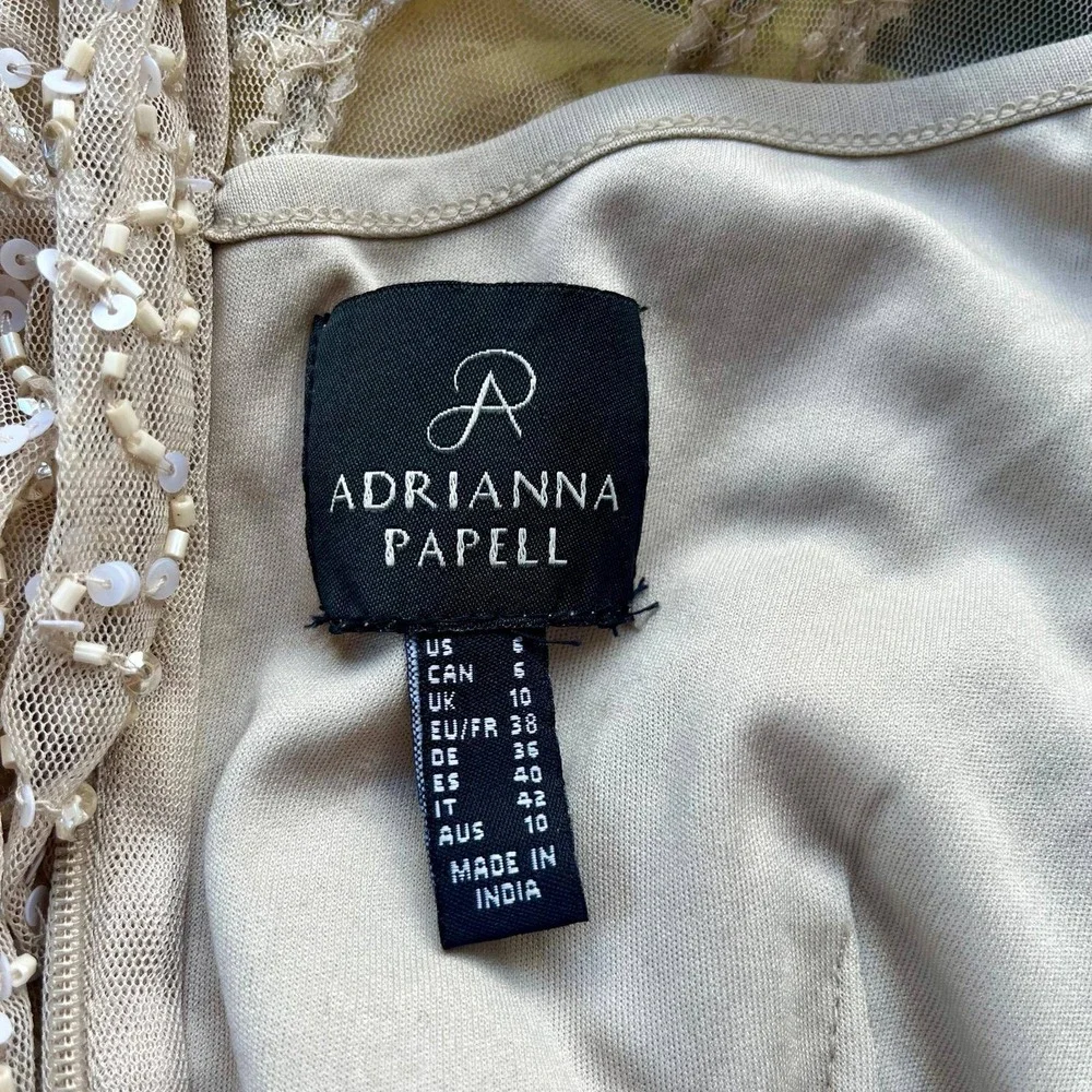 Adrianna Papell Embellished Illusion Gown Beaded Floral Sequin Sz 6  Maxi Modest - Picture 2 of 9